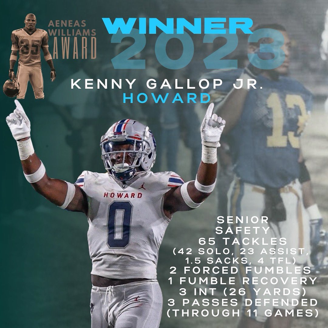 Congratulations to Kenny Gallop Jr. from Howard University being named the 2nd Annual Aeneas Williams Award and receiving the honor of HBCU’s best DB! We are excited to recognize you and continue honoring HBCU schools! 🏆👏