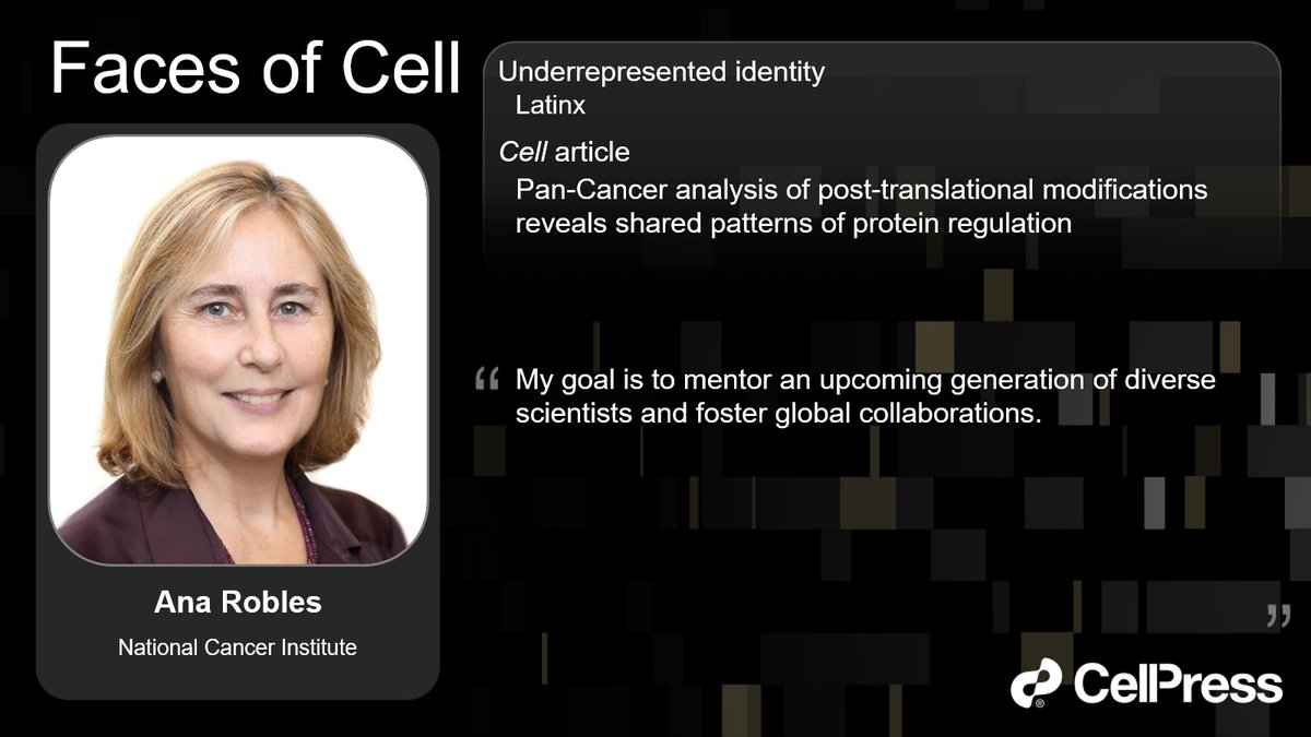 We are pleased to bring you the @CellCellPress paper of #FacesofCell Dr. Ana Robles (@AnaRoblesPhD), “Pan-Cancer analysis of post-translational modifications reveals shared patterns of protein regulation” cell.com/cell/fulltext/…