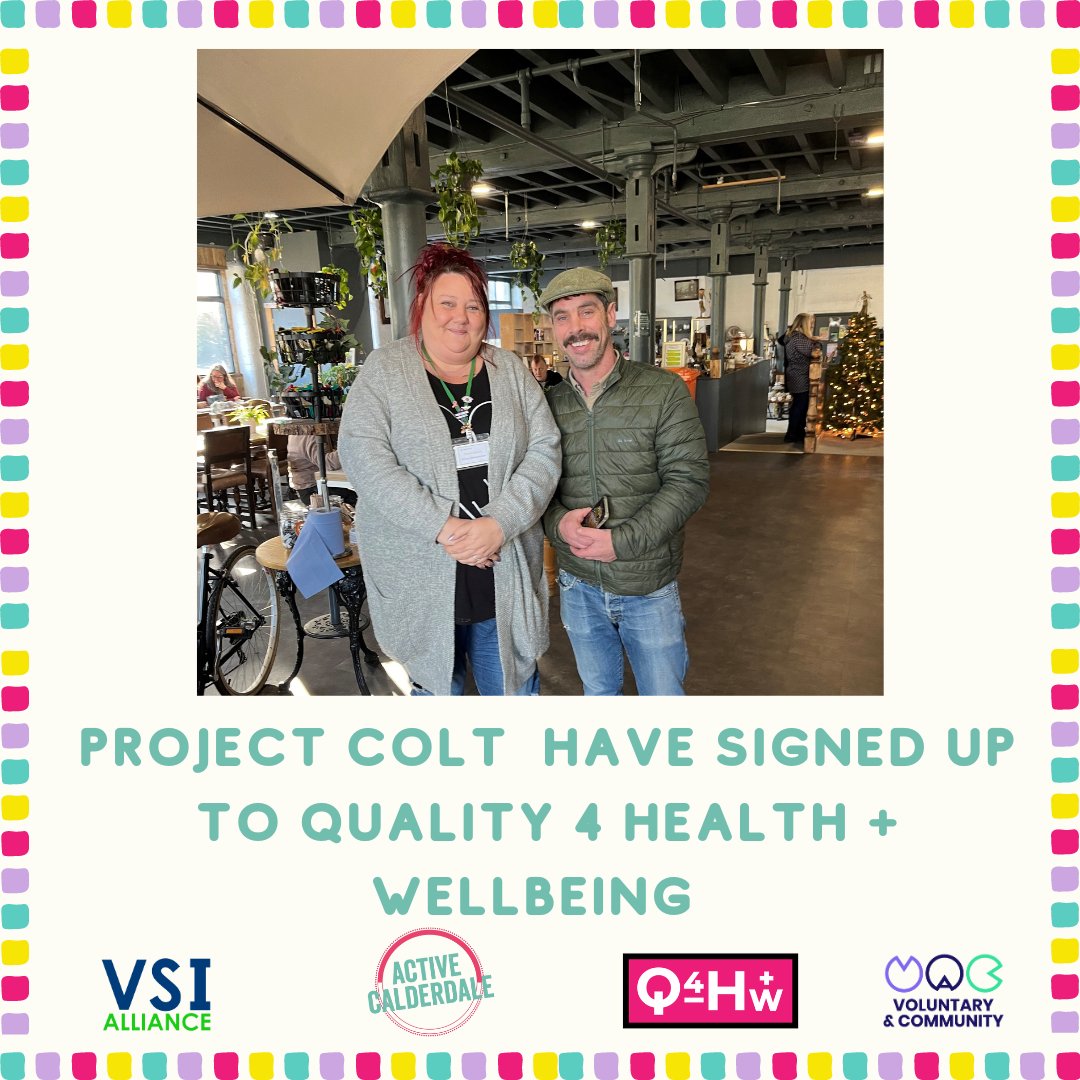 Voluntary Sector Infrastructure Alliance 🧡 (@vsialliance) on Twitter photo We have a new #Calderdale Organisation signed up to undertake Quality 4 Health + Wellbeing! 😁
Welcome Project Colt!
Thanks to <a href="/ActiveCdale/">Active Calderdale</a> Project Colt will receive £500 to support their Q4HW accreditation.
<a href="/VACLocalLives/">VAC 🧡</a> <a href="/Q4HW_official/">Quality 4 Health + Wellbeing</a> We have a new #Calderdale Organisation signed up to undertake Quality 4 Health + Wellbeing! 😁
Welcome Project Colt!
Thanks to <a href="/ActiveCdale/">Active Calderdale</a> Project Colt will receive £500 to support their Q4HW accreditation.
<a href="/VACLocalLives/">VAC 🧡</a> <a href="/Q4HW_official/">Quality 4 Health + Wellbeing</a>