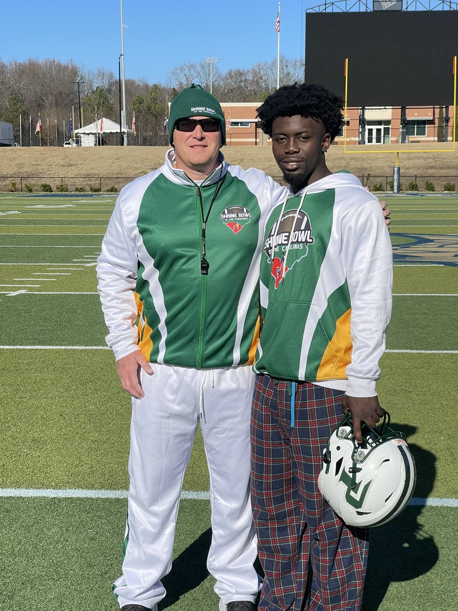 Head Coach Nick Eddins and Linebacker @jadinbaptist18 at the Shrine Bowl. Game day tomorrow!