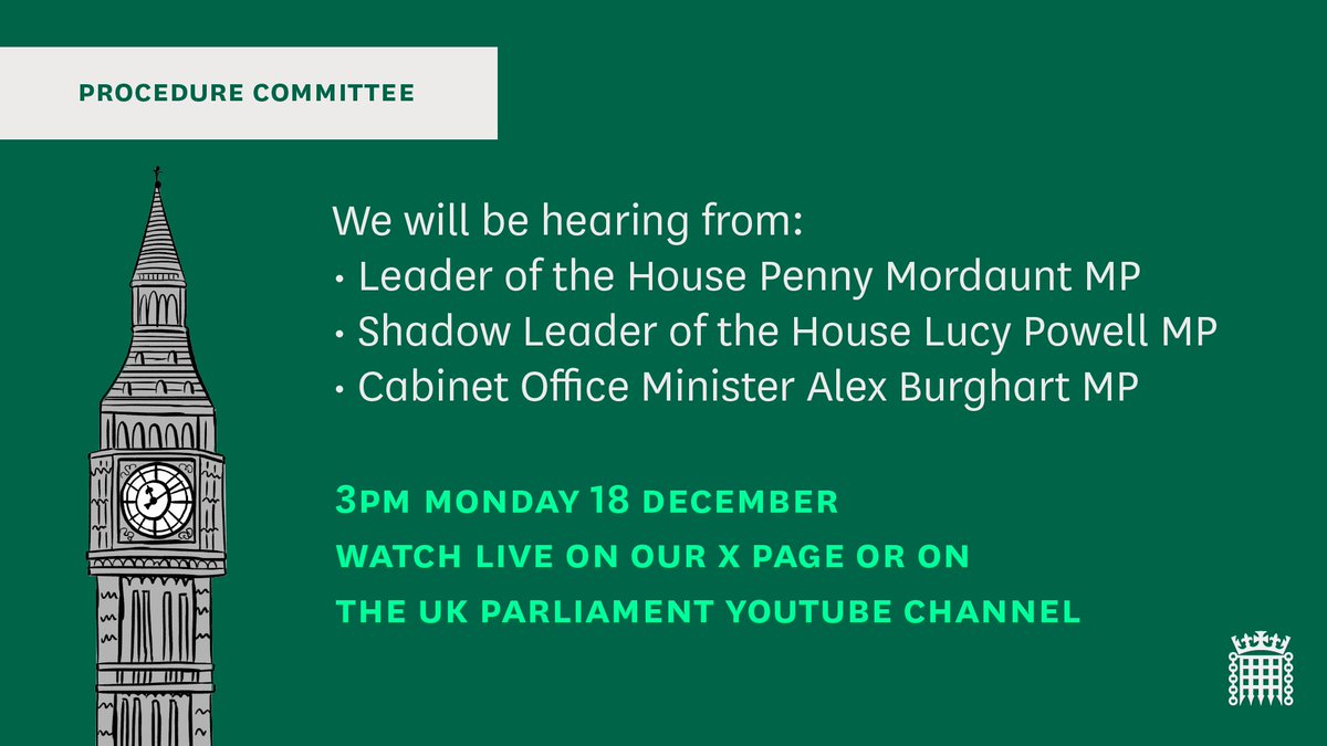 On Monday 18 December, we will be questioning @PennyMordaunt @CommonsLeader, @LucyMPowell and @alexburghart for our inquiry into Commons scrutiny of Secretaries of State in the House of Lords. Find out more about the inquiry here: committees.parliament.uk/work/8053/comm…