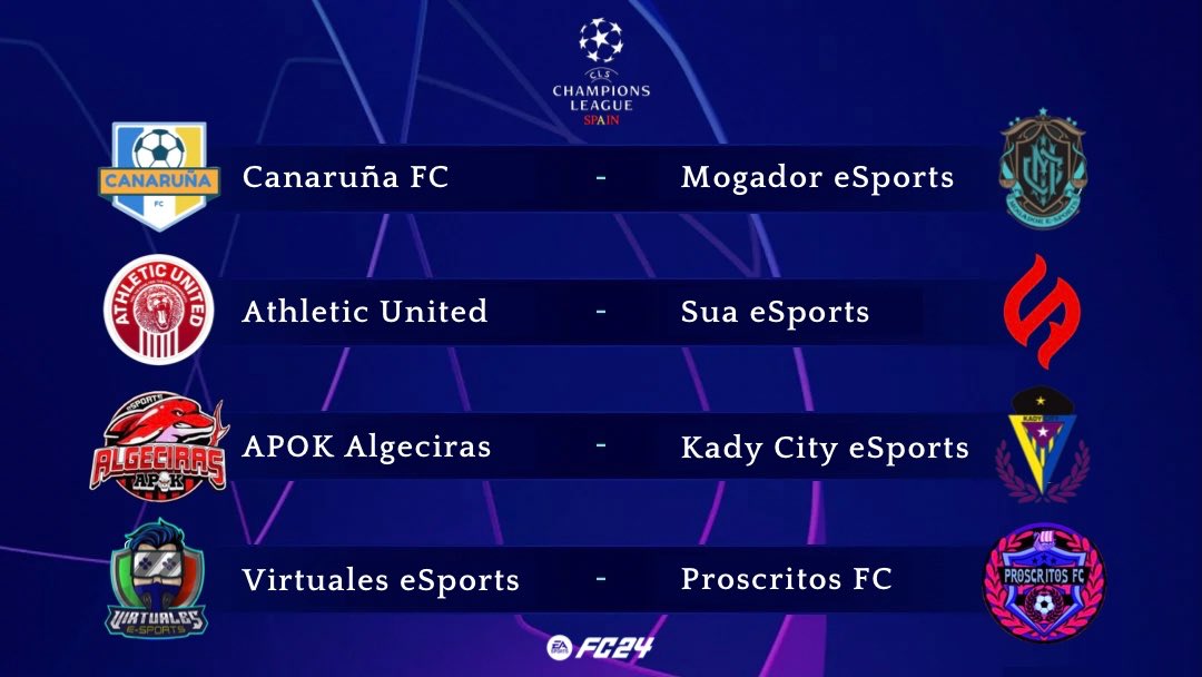 #CuartosDeFinal #VLS #EAFC24

🏆ℂ𝕙𝕒𝕞𝕡𝕚𝕠𝕟𝕤 𝕃𝕖𝕒𝕘𝕦𝕖 𝕊𝕡𝕒𝕚𝕟🏆

📣Los cuartos de final de la Champions de #ClubesPro están aquí y los 8 equipos que pasaron los octavos están listos para darlo todo!🏆🌍 

 ¿Quién se alzará con la victoria? 🎮

#ChampionsLeagueSpain🤩