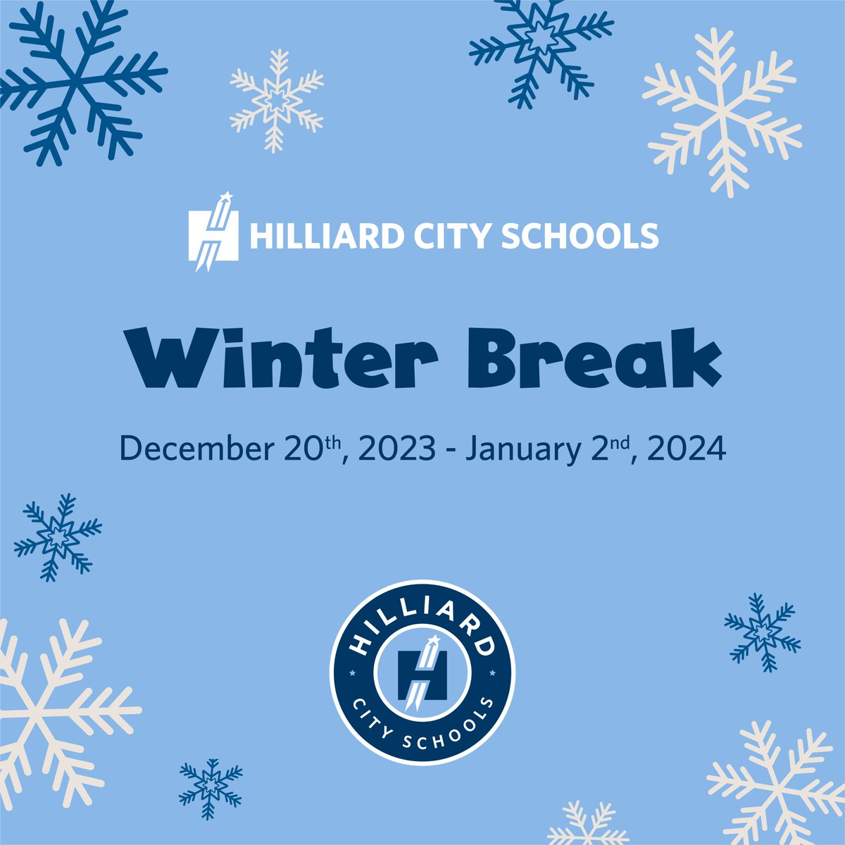 Today, December 19, is the last day of classes before Winter break. We hope everyone has a safe and wonderful break. We look forward to seeing everyone back on January 3, 2024!