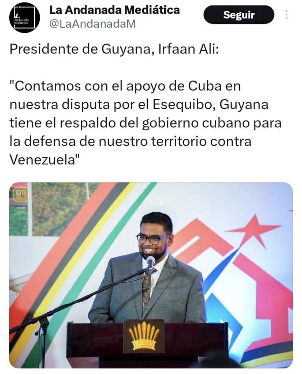 🤔 Guyana🇬🇾 y aliados CARICOM CUBA UK menosprecian y subestiman a Venezuela🇻🇪 y lo q tratan es de ganar tiempo con el Laudo Arbitral Írrito 🏴‍☠️ en la CIJ. Mientras su presidente declara q van a seguir otorgando concesiones y explotando nuestras riquezas.
El pueblo habló: actúen