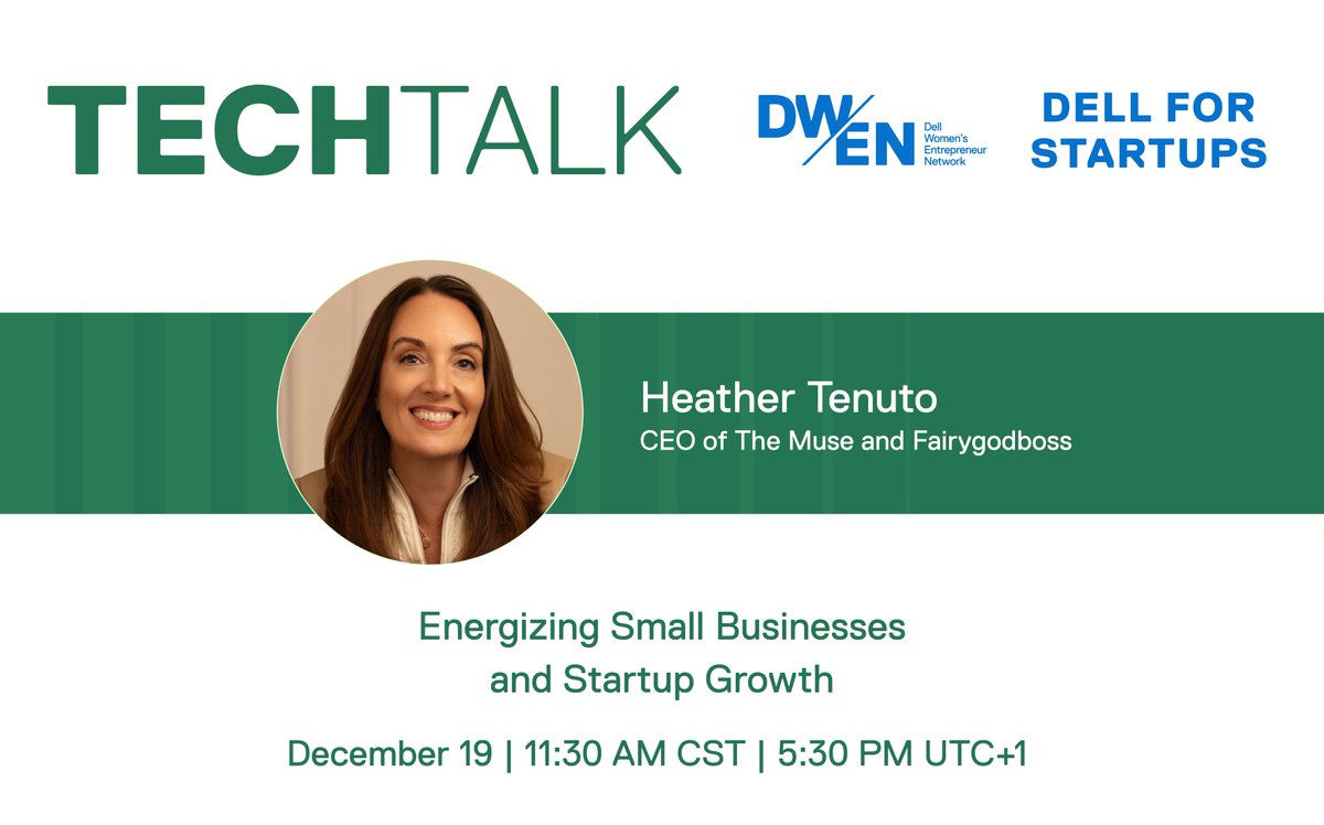 Join our founder @iamkatrose  and  <a href="/DellTech/">Dell Technologies</a> as she interviews Heather Tenuto CEO of The Muse and Fairygodboss on the upcoming #DWEN TechTalk, Energizing Small Businesses and Startup Growth. Tune in!
📅  12/19/23   🕙 11:30 am CT / 5:30 pm UTC
📌 bit.ly/3TmPJ39