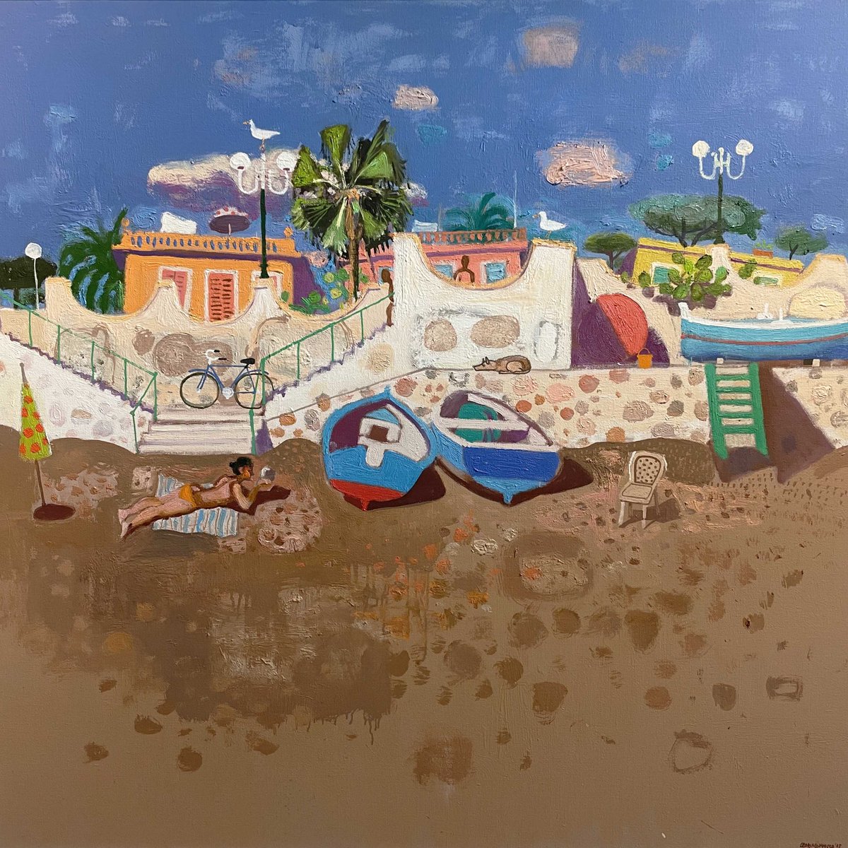 Leon Morrocco's 'Sleeping Dog on the Sea Wall' providing a warm welcome to the gallery this month...

LEON MORROCCO RSA RGI 
Sleeping Dog on the Sea Wall 
Oil on canvas