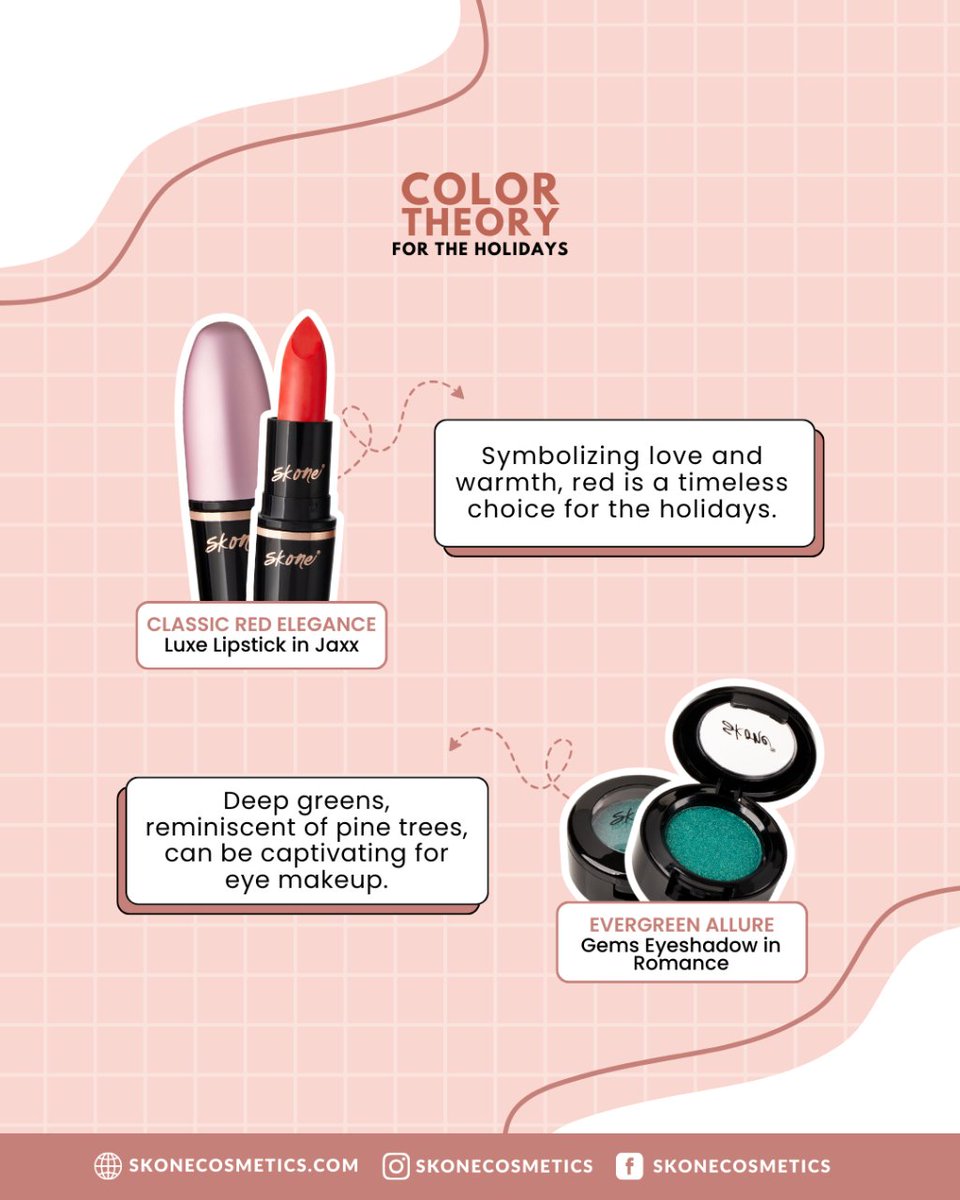 SKONEcosmetics's tweet image. Ever wondered about the secret behind the perfect holiday glam? 🤔 

Swipe left to uncover the mesmerizing Color Theory for the Holidays.

#colortheory #makeupcollection #makeupartist #makeupaddict #makeuplover #lipgloss #lipstick #makeupbrand #crueltyfreemakeup #skonecosmetics