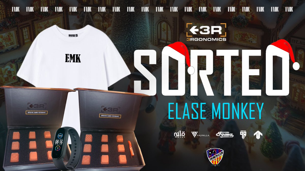 #SORTEO | Elase Monkey 🐒

Lo prometido es deuda. Junto con <a href="/3RGONOMICS/">3RGONOMICS</a> , vamos a estar haciendo un sorteo navideño de: 😋

🎁| 2 pack de piezas 3rgonomics 
🎁| Una pulsera Xiaomi band 5
🎁| Una camiseta básica de EMK

Para participar en el sorteo tenéis que seguir estos pasos:📋