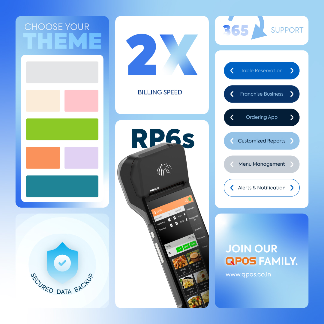 RP6S – the sleek, compact billing machine with built-in QPOS software! Elevate your business with top-notch features such as table reservation, franchise management, customized reports, and more.

#pointofsale #restaurantpos #possystem #restaurant #realtimereporting #qpos
