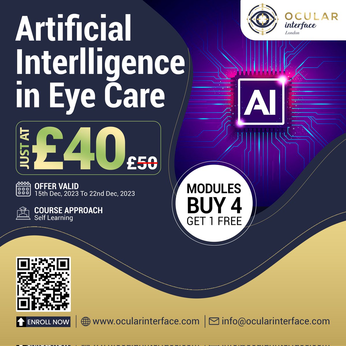 🌟 Dive into the revolutionary world of AI with our exclusive offer! Enrol in our 'Artificial Intelligence in Eye Care' 

✨ REGISTER: ocularinterface.com/courses/ 

#ocularinterface #AIinEyecare #SpecialOffer #TechinMedicine #LearnAi #SelfPacedLearning #AIinEyecare #OcularInterface