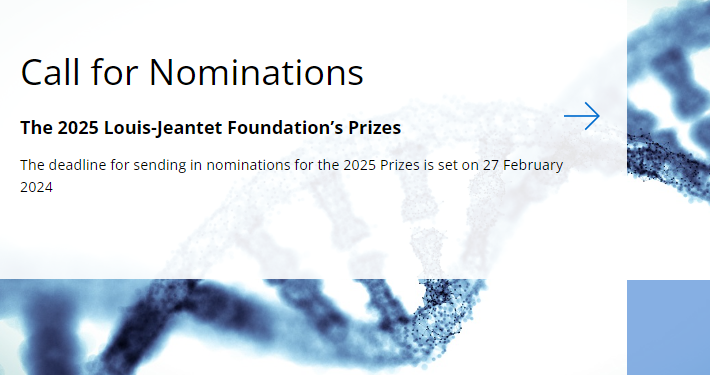📢NOMINATIONS for the 2025 #LouisJeantetPrize and #CollenJeantetPrize for Translational Medicine are open! Support great #EuropeanResearch and submit your nomination before February 27, 2024: jeantet.ch/en/nominations/ 
🙏Please share!