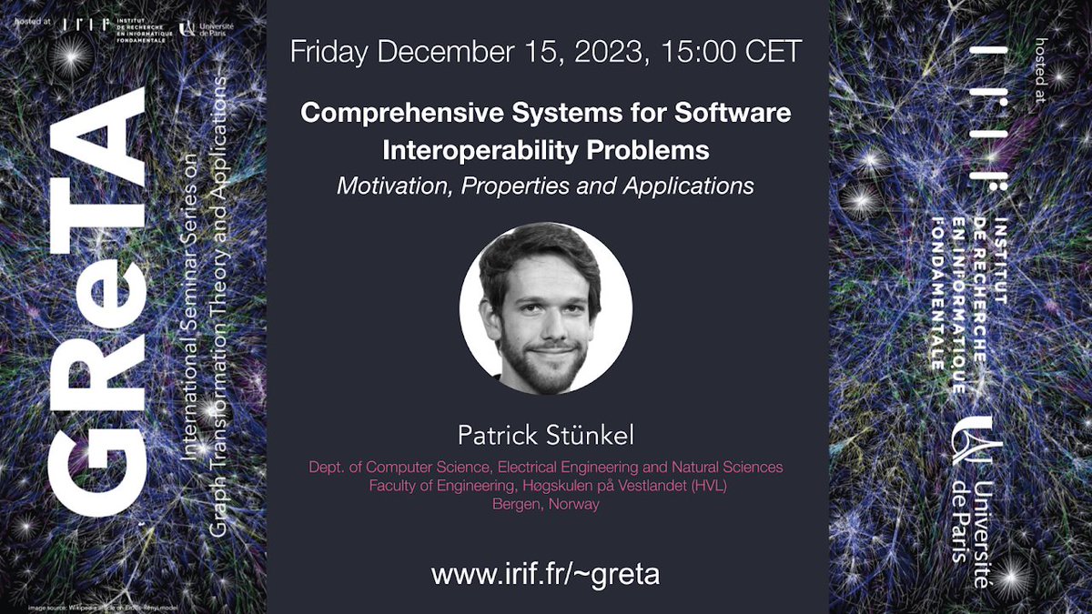 GReTA seminar, TODAY at 15:00 CET: Comprehensive Systems for Software Interoperability Problems by P. Stünkel

irif.fr/~greta/event/2…