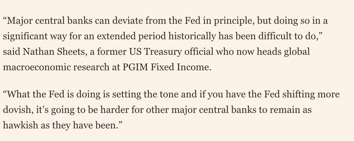 New @FT piece on the Fed pivot and how it is piling pressure on Europe's central banks to shift towards a more dovish stance @Sam1Fleming & @MAmdorsky ft.com/content/12a6a9…