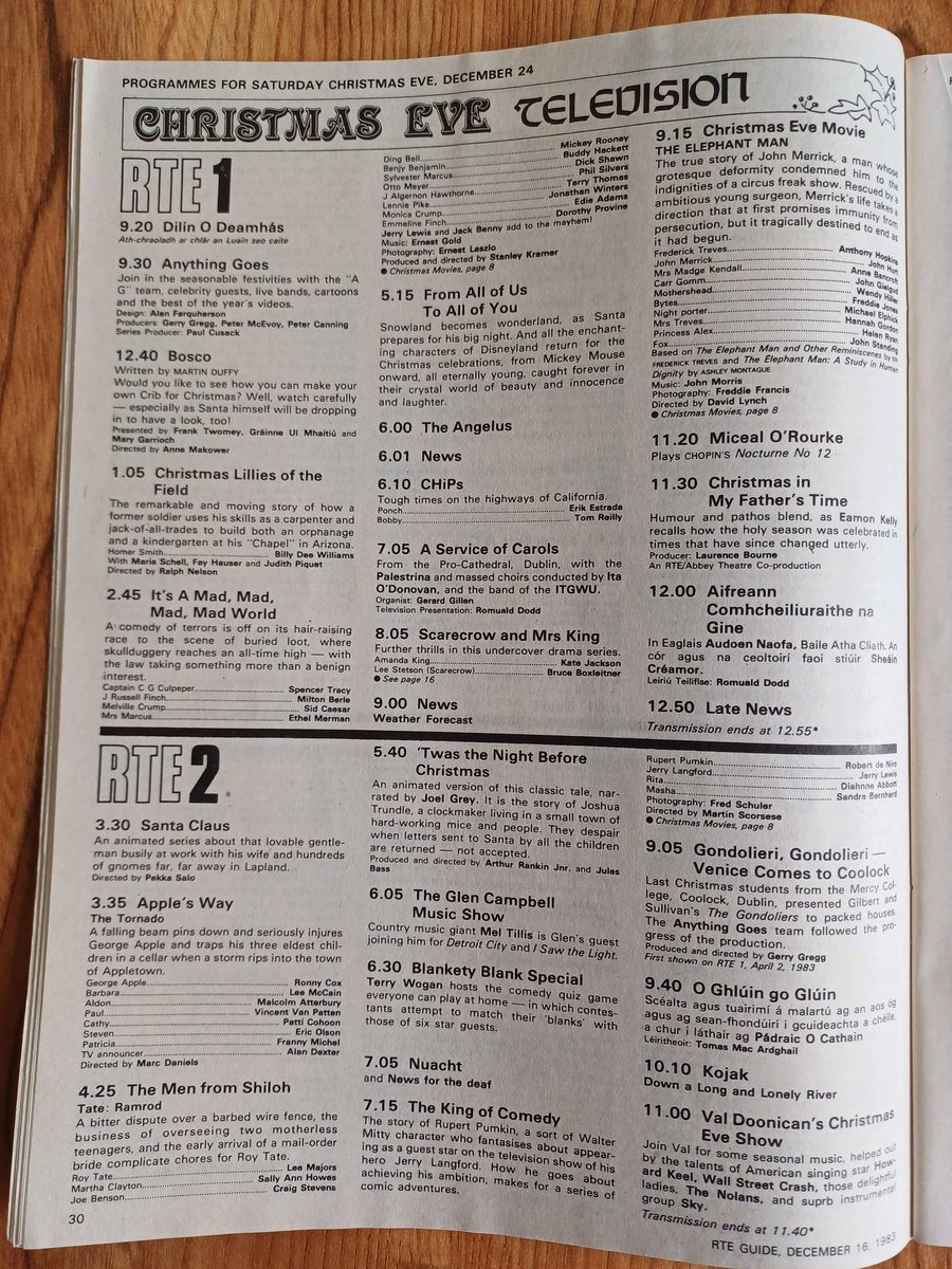 RTE Christmas Eve tv schedule on RTE 1, RTE 2, 1983