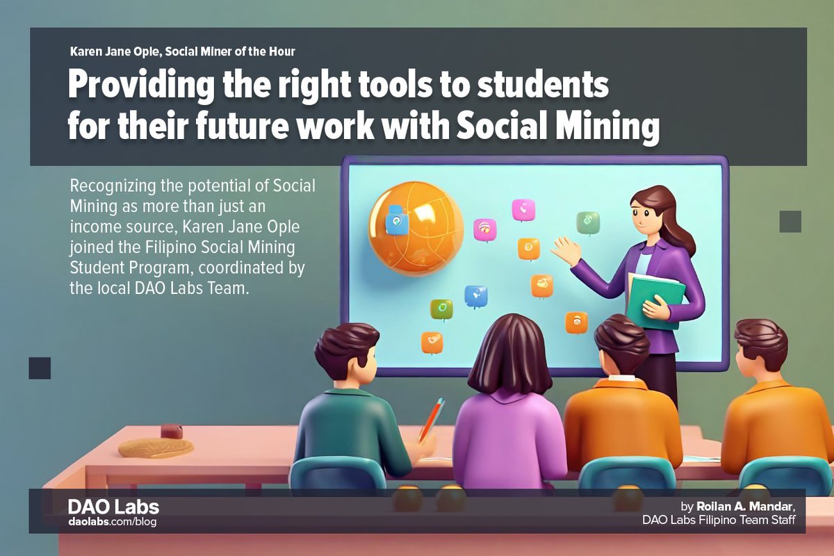 TheDAOLabs's tweet photo. Karen Jane Ople (@YIleum26) joined the Filipino Student Program, introducing her students to #SocialMining and providing an income to this young generation while studying and building their own professional and personal journeys.

Here’s her take on our blog, by @Azraiel1201, from her appearance on the Social Miner of the Hour.

https://t.co/P4zWPNlbpl