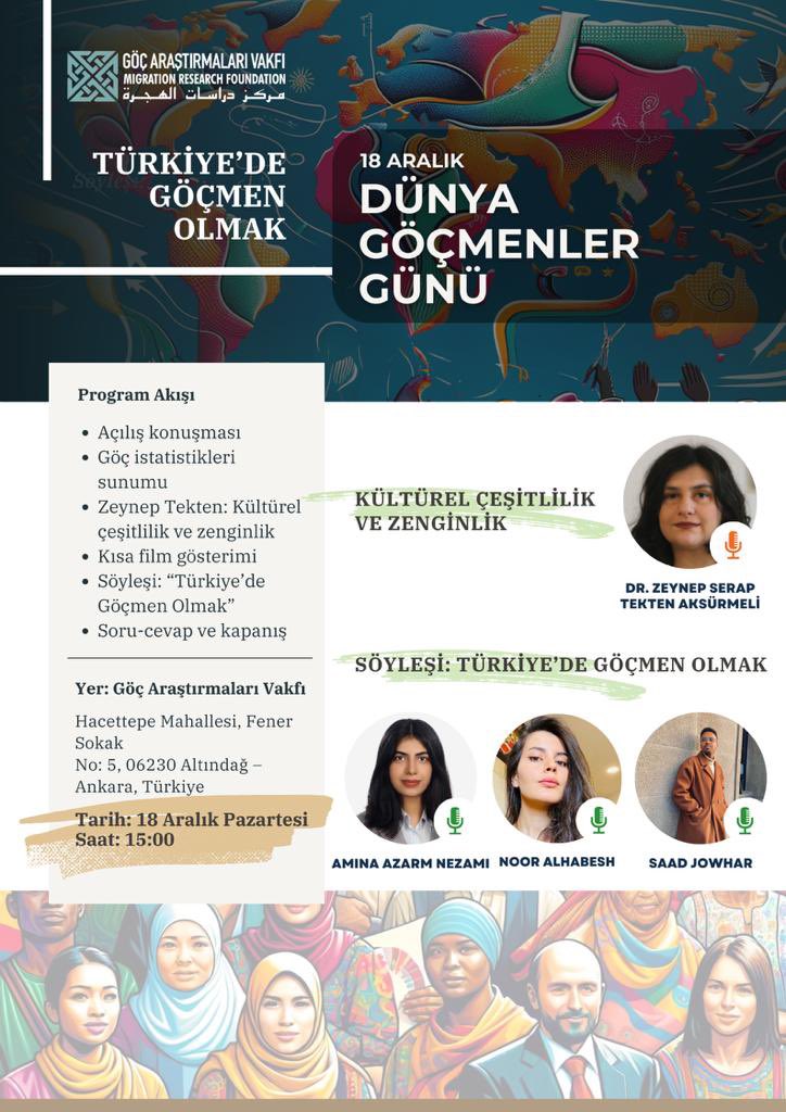 📢 18 Aralık Pazartesi günü saat 15:00’te GAV bünyesinde gerçekleştireceğimiz “Dünya Göçmenler Günü” programına davetlisiniz.

Gelin göçmen olmak üzerine düşünelim ✨