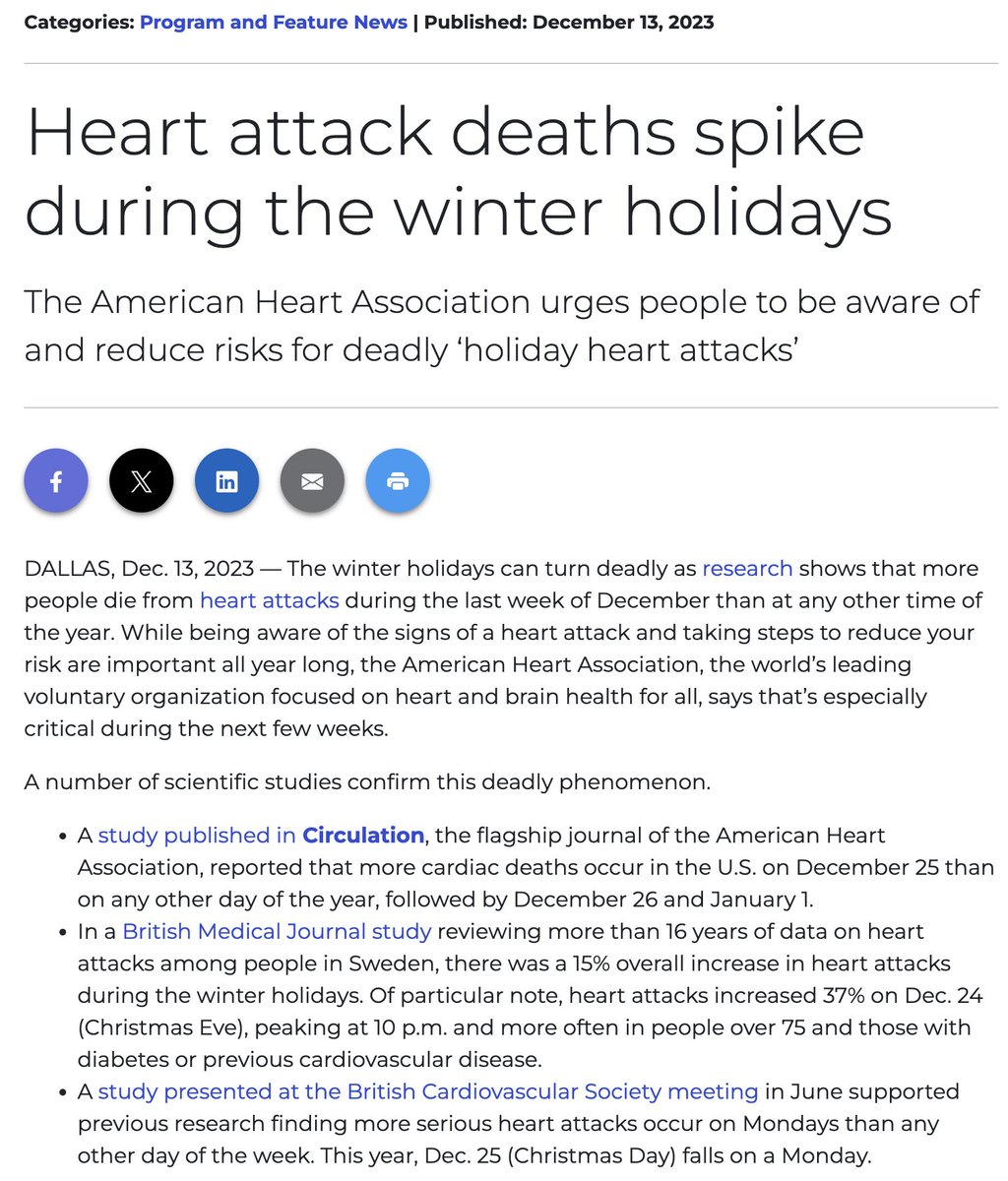 Pradeep Natarajan (@pnatarajanmd) on Twitter photo Study over 1973-2001 not only confirms prior observations of increased cardiac & non-cardiac deaths in the winter, but distinct spikes at Christmas and New Year's Day - particularly pronounced for non-inpatient deaths ahajournals.org/doi/10.1161/01… <a href="/CircAHA/">Circulation</a>
editorial Study over 1973-2001 not only confirms prior observations of increased cardiac & non-cardiac deaths in the winter, but distinct spikes at Christmas and New Year's Day - particularly pronounced for non-inpatient deaths ahajournals.org/doi/10.1161/01… <a href="/CircAHA/">Circulation</a>
editorial
