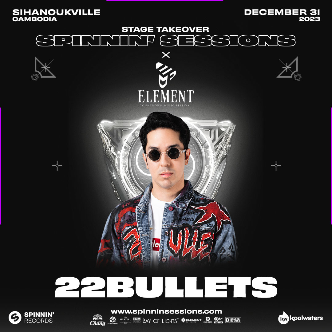 Get ready to welcome the new year with a bang at our Spinnin' Sessions stage takeover at Element Music Festival in Cambodia on December 31 and celebrate the arrival of 2024 with one of the most prolific DJs in Southeast Asia: @22Bulletsmusic 🇰🇭 t.ly/w2iU0