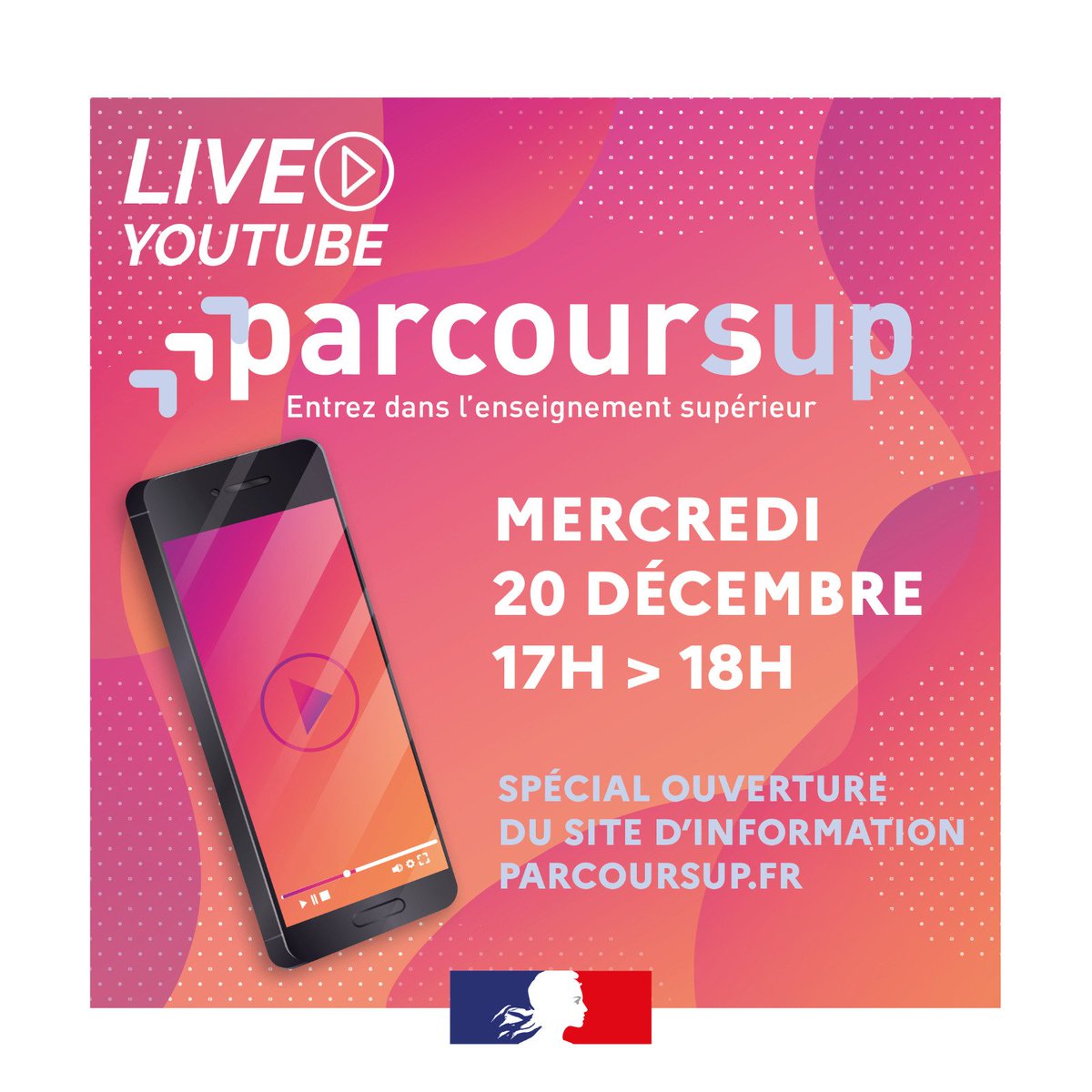 [Live] Parents, élèves, ne manquez pas, ce mercredi 20 décembre, de 17h à 18h, le live YouTube spécial ouverture du site Parcoursup 🎥
youtube.com/watch?v=vyezOU…