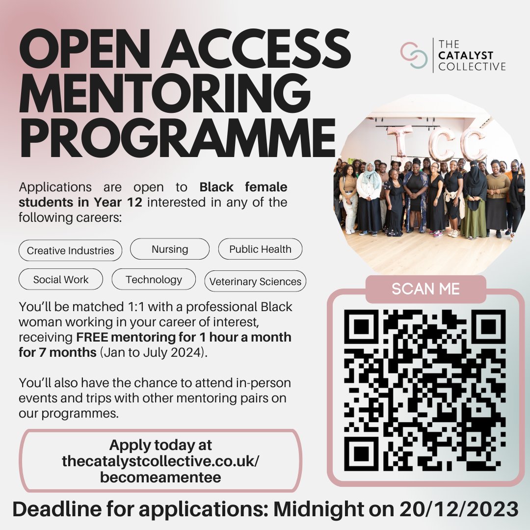5 days left to apply for our Open Access Mentoring Programme!
Early application strongly encouraged: thecatalystcollective.co.uk/becomeamentee