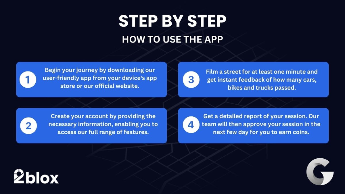 🚀 Join MobiGO in 4 Easy Steps:

1️⃣ Download &amp; Install: Get the app.
2️⃣ Sign Up: Create your account.
3️⃣ Film a Street: Capture traffic.
4️⃣ Analyze &amp; Earn: Get feedback and start earning!

#2bloxaway #MobiGO #DePIN