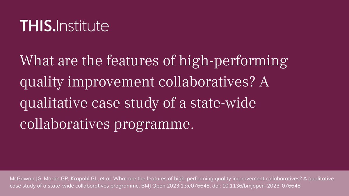 What makes a successful quality improvement collaborative work? We studied the Michigan Collaborative Quality Initiatives programme and identified 5 key performance drivers. Find out what they were. Full paper: ths.im/3GK2M7g THIS Summary: ths.im/3RhMCXI