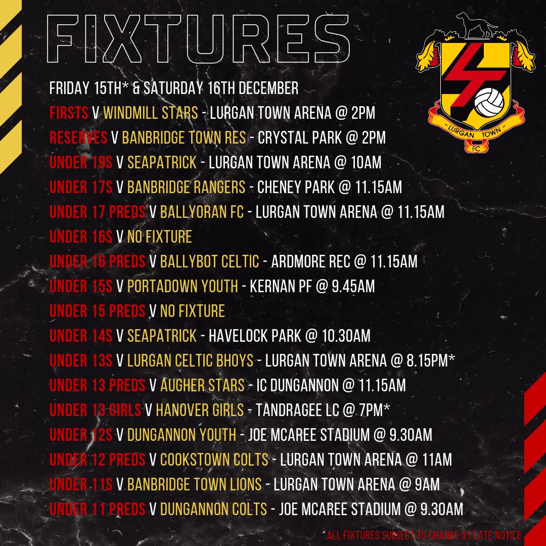 This weekends fixtures