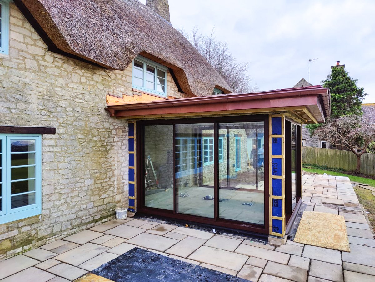 A lovely garden room with amazing views. It's an exposed position with high winds so we installed #tripleglazed #Solarlux Cero #slimprofile sliding doors to withstand the worst storms + maximising light &amp; views. The client's delighted — can't wait to see it when completed! 😍
