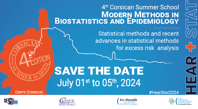 SESSTIM's tweet photo. [#SaveTheDate - #SummerSchool] Our 4th Corsican Summer School on Modern Methods in #Biostatistics and #Epidemiology will take place from July 01 to 05, 2024 in Corte! 📢🗓

💻https://t.co/9CaP38rKOI

#HearStat2024 #NetSurvival #ExcessRiskAnalysis #SurvivalAnalysis #CancerRegistry https://t.co/x39ROtlrZs