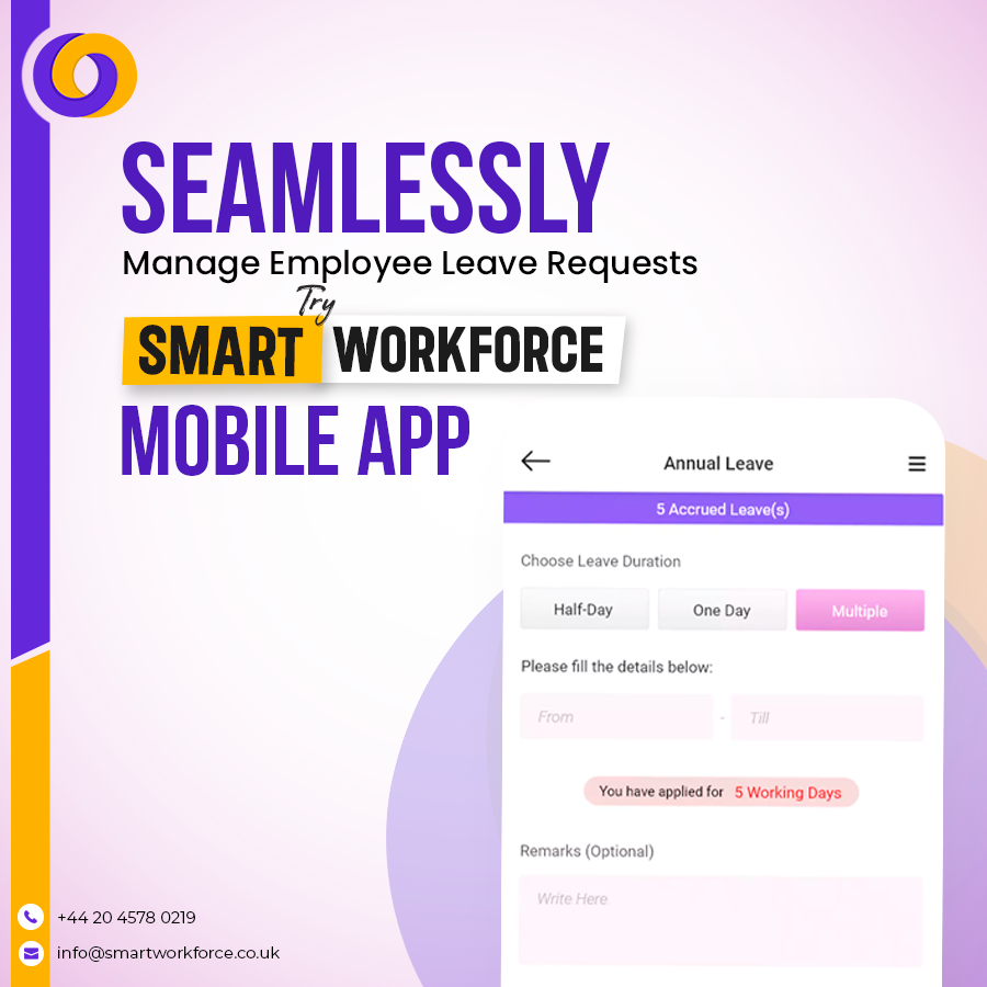 Our workforce management software streamlines the leave management workflow with accuracy. Employees can request leaves seamlessly & track their leave balance. smartworkforce.co.uk/book-a-demo/

#workforce #workforcemanagement #Efficiency #leavemanagement #workflow #HR #HRTech