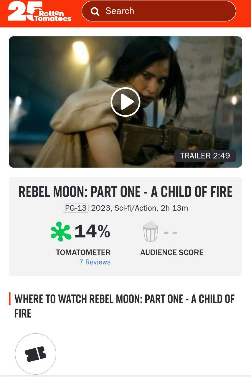 Portal Box Office on X: Caramba 💀 Rebel Moon - Parte 1: A Menina do Fogo,  de Zack Snyder, se encontra com apenas 🍀 9% de aprovação da crítica no  Rotten Tomatoes (