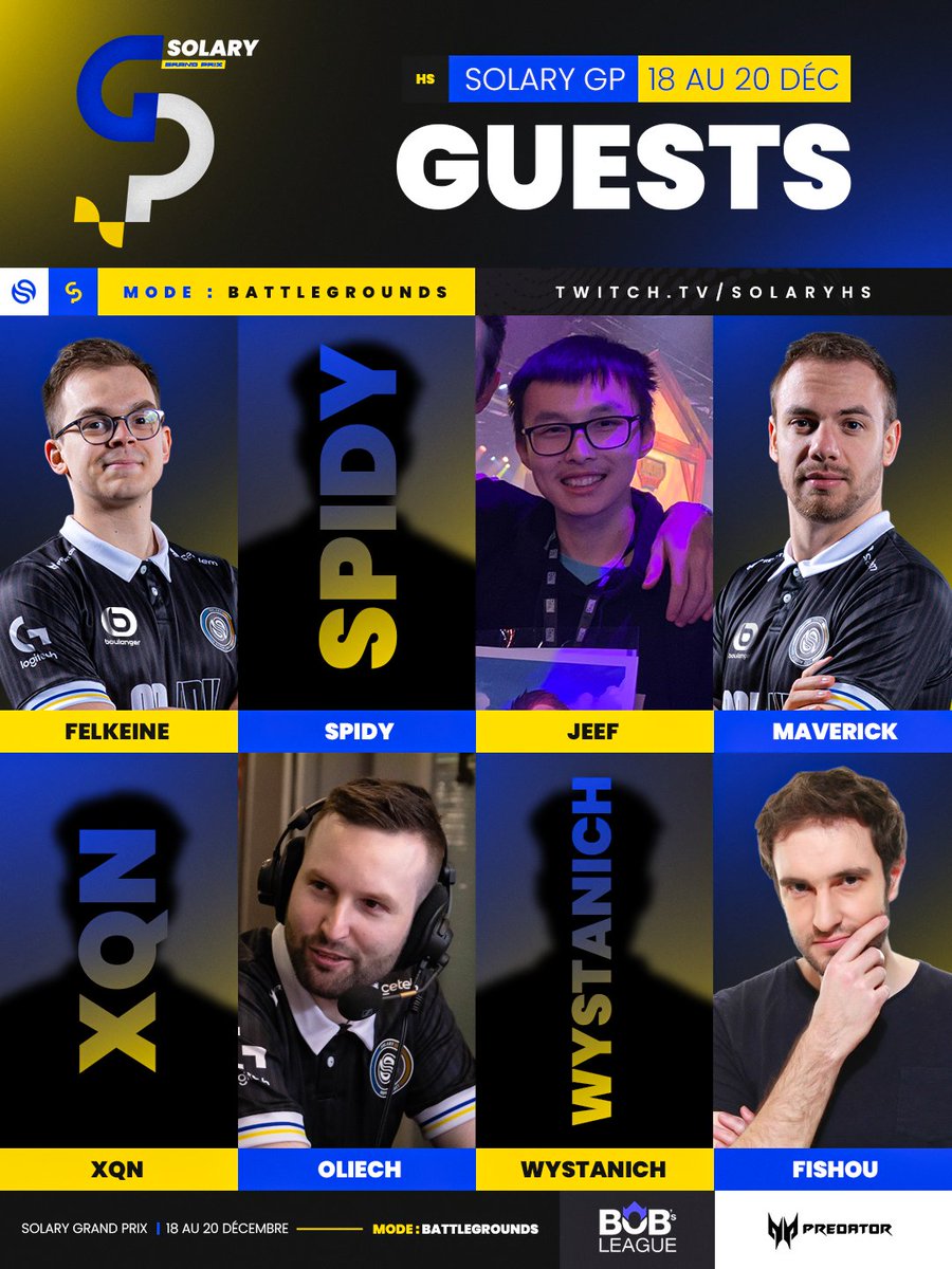 Solary (@solarytv) on Twitter photo Le dernier Grand Prix Battlegrounds de 2023 by <a href="/PredatorFrance/">Predator Gaming 🇫🇷</a> accueil les meilleurs 🏆
@thefishou l Champion du dernier GP
<a href="/Felkeine/">SLY Felkeine</a> l Sympa
@spidy_hs l 16k mmr S5
<a href="/OliechHS/">Oliech 🇧🇪🇨🇵</a> l Belge
@jeefispro1 l Champion des Lobby Legends
<a href="/Maverick_HS/">SLY Maverick</a> l Belge et chauve
@xqn_thesad l Multiple Le dernier Grand Prix Battlegrounds de 2023 by <a href="/PredatorFrance/">Predator Gaming 🇫🇷</a> accueil les meilleurs 🏆
@thefishou l Champion du dernier GP
<a href="/Felkeine/">SLY Felkeine</a> l Sympa
@spidy_hs l 16k mmr S5
<a href="/OliechHS/">Oliech 🇧🇪🇨🇵</a> l Belge
@jeefispro1 l Champion des Lobby Legends
<a href="/Maverick_HS/">SLY Maverick</a> l Belge et chauve
@xqn_thesad l Multiple