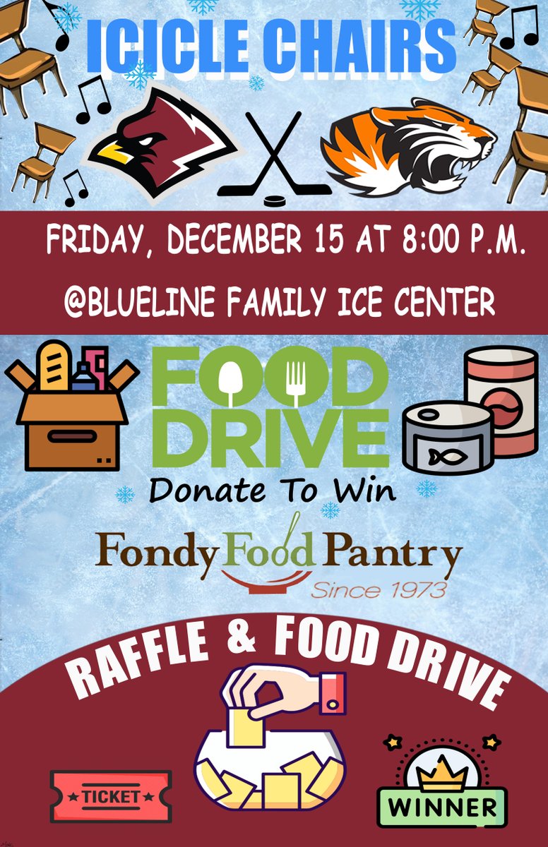At tonight's Fond du Lac High School boys' hockey game, the Cardinals Nest will be hosting a food drive. Support both our student-athletes and the Cardinals Nest from Blueline at 8p. Go Cards!

#FDLsd | #FondyHigh | #WeAreFondy