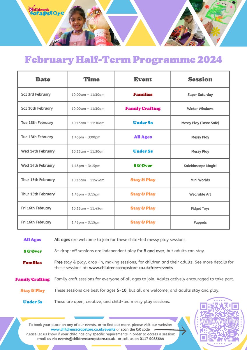 Our #FebruaryHalfTerm programme is now live!
We've got all different kinds of crafting and creating sessions for all ages, to kick off 2024 with a bang.

Book your space now at childrensscrapstore.co.uk/events 🌟

#childrensscrapstore #bristolkids #bristolevents #schoolholidays