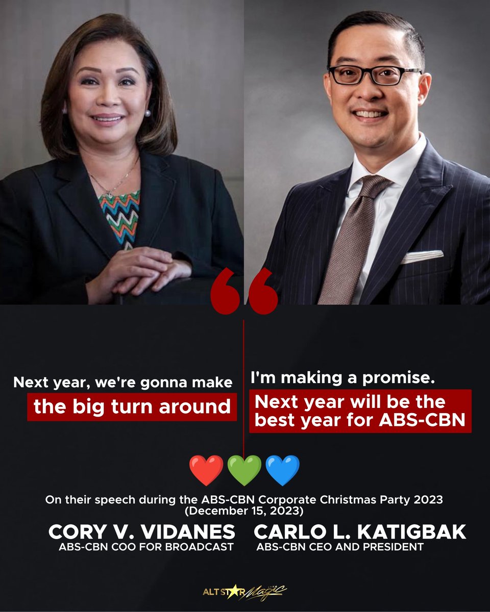 "Next year will be the best year for ABS-CBN" ❤️💚💙

Ihanda niya ang mga sarili niyo sa mga pipirma for renewal at lilipat sa Kapamilga network next year. Ano ulit yung chika na bankrupt at magsasara na? 💁🏻‍♀️