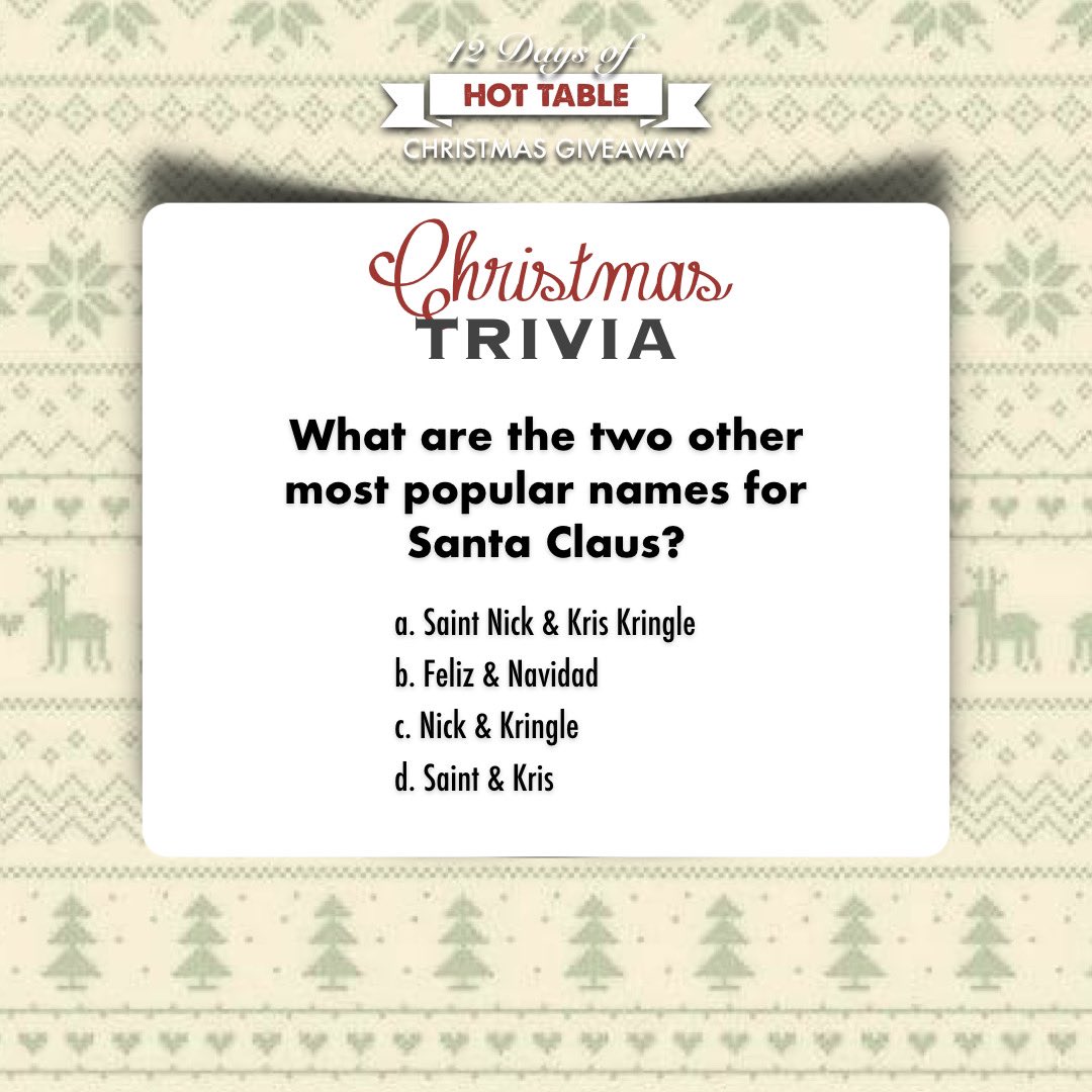 🎄 CHRISTMAS GIVEAWAY — Tag a friend and share your answer in the comments💬🙋‍♀️ for a chance to win a $50 Hot Table gift card! 🎁 Must be following @hottable ⭐️ Winner will be announced tomorrow! #12DaysofHotTable