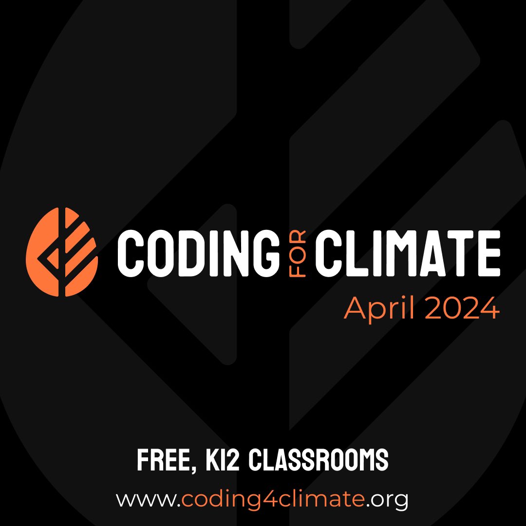 Introducing #Coding4Climate April 2024 Registration open now: coding4climate.org 🟠Free, open to all ⬛️Gamified experience for K-12 classrooms 💜Coding, collaboration, creative problem-solving #ClimateActionEdu #EarthDay #COP28  #CSforAll
