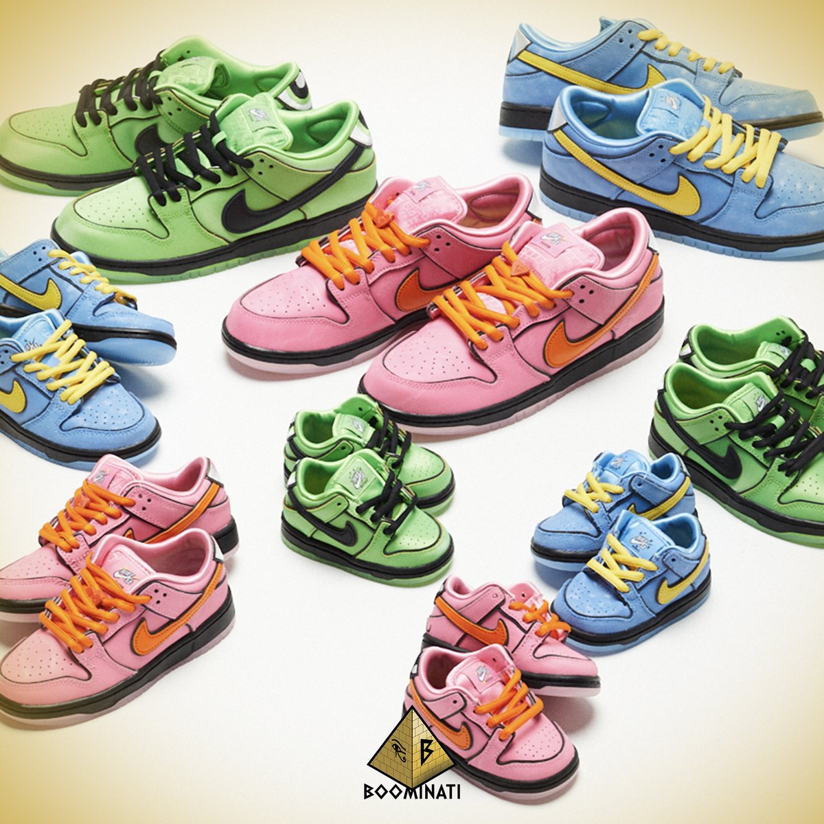 The Powerpuff Girls x Nike SB Dunk Low will be releasing soon today with one colorway for each release 🩵❤️💚

Which one will you be going for? 👀