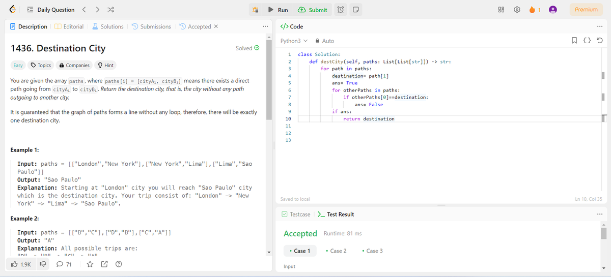 kshitiz_vardhan's tweet photo. #Day89 of #100daysofcode 

• Today, amidst exam preparations, solved only daily question problem on @LeetCode
- 1436. Destination City

#100daysofcodeatChitkara #techtwitter 
#learninpublic https://t.co/YTIMjJxzLX