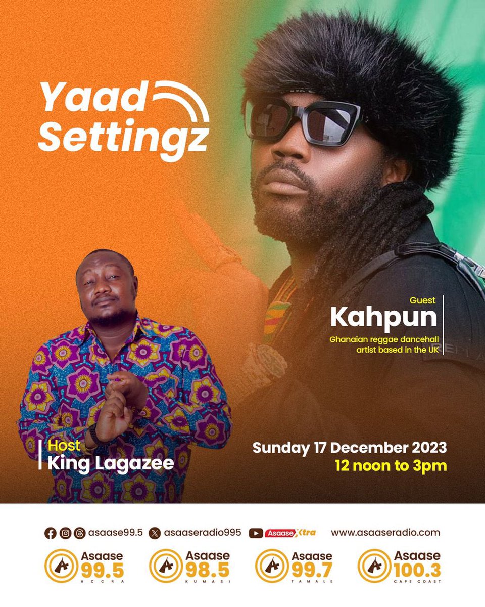Will be vibing with @KingLagazee of @LagazeeSoundGH on #Yaadsettingz this Sunday fans don’t forget to keep it locked on @asaaseradio995🔥🦅Sunday 17th December, 2023 Time: 12pm - 3pm GMT Stream: sp0001.opengradle.pro:1999/public/asaase #AsaaseRadio #YaadSettingz #LagazeeSoundIntl #GlobalSettingz