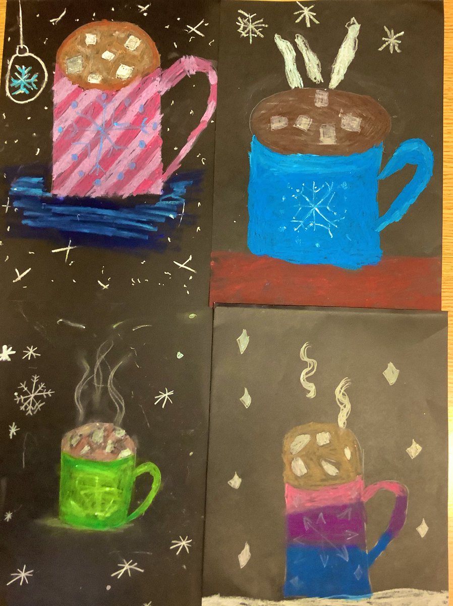 P6A have created these fantastic pastel drawings which were inspired by the cold nights we are having! ☕️ ❄️ @DycePrimary