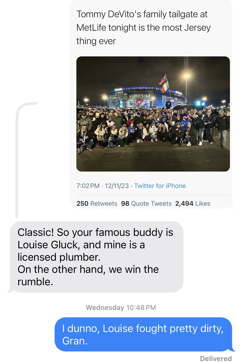 Louise Glück v Tommy Devito debate w/ my mother-in-law