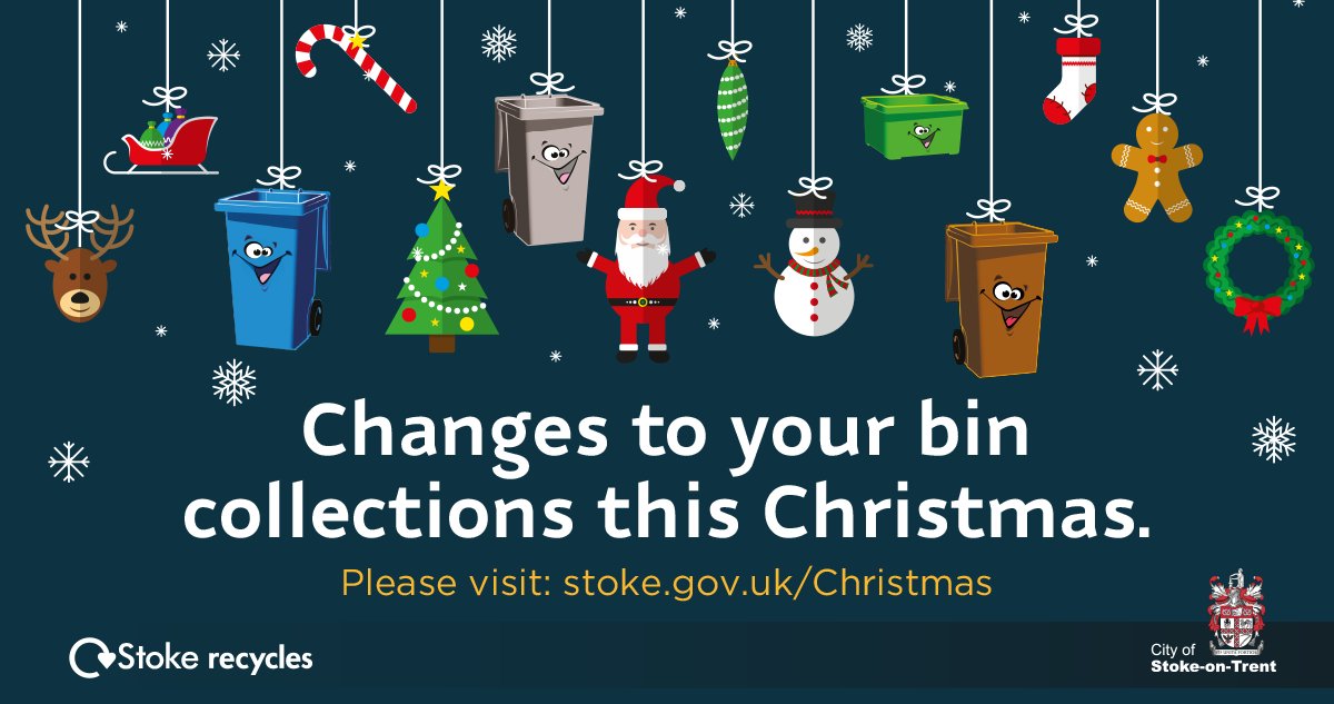 🎅You better watch out… Santa Claus is coming to town! Bin collections are changing over the Christmas and New Year period. 📅If your bin is due to be emptied on Christmas Day, Boxing Day, or New Year’s Day, visit stoke.gov.uk/christmas