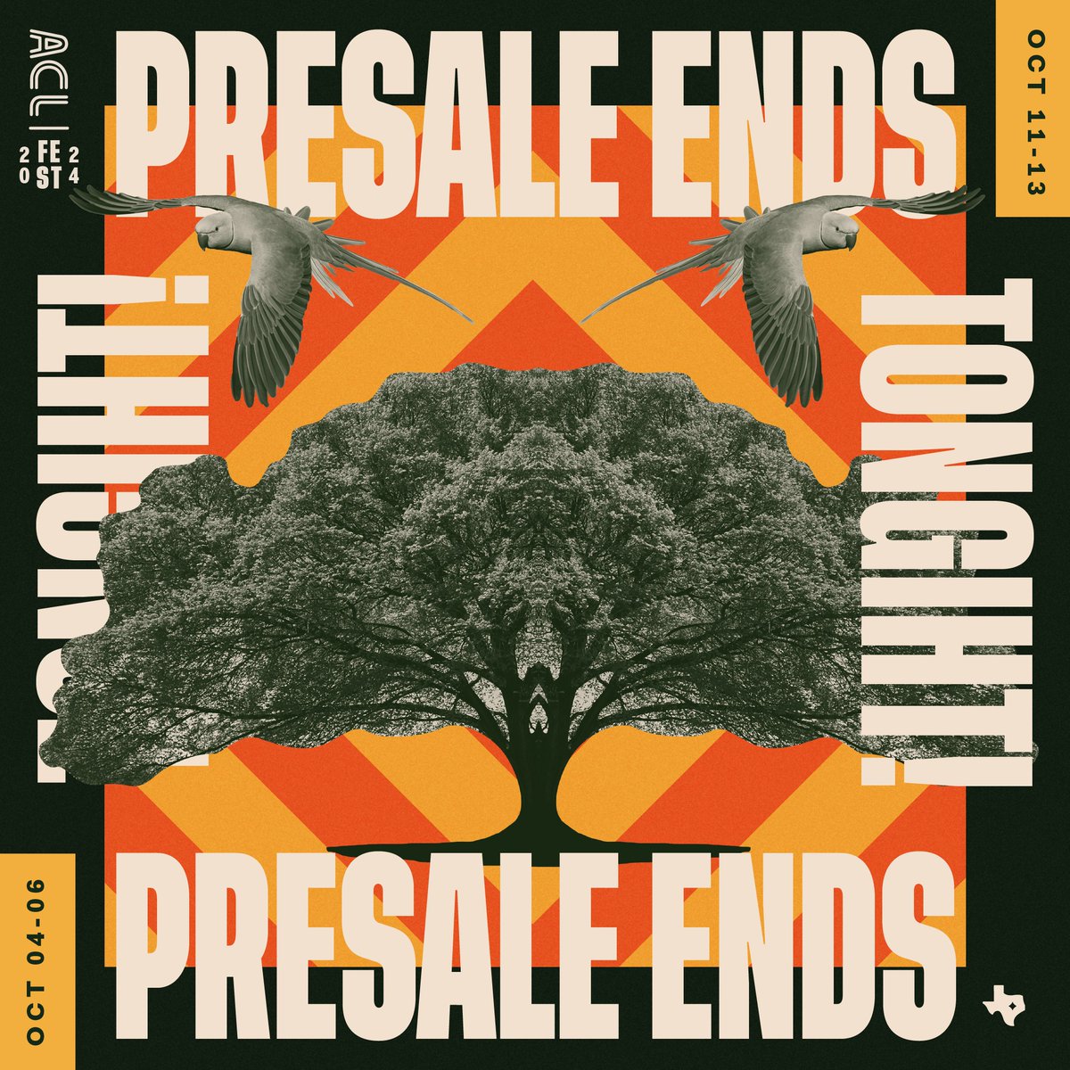 LAST CALL to lock-in your #ACLFest weekend for the lowest possible price all year 🚨 Presale ends TONIGHT at 11:59pm CT! aclfest.com