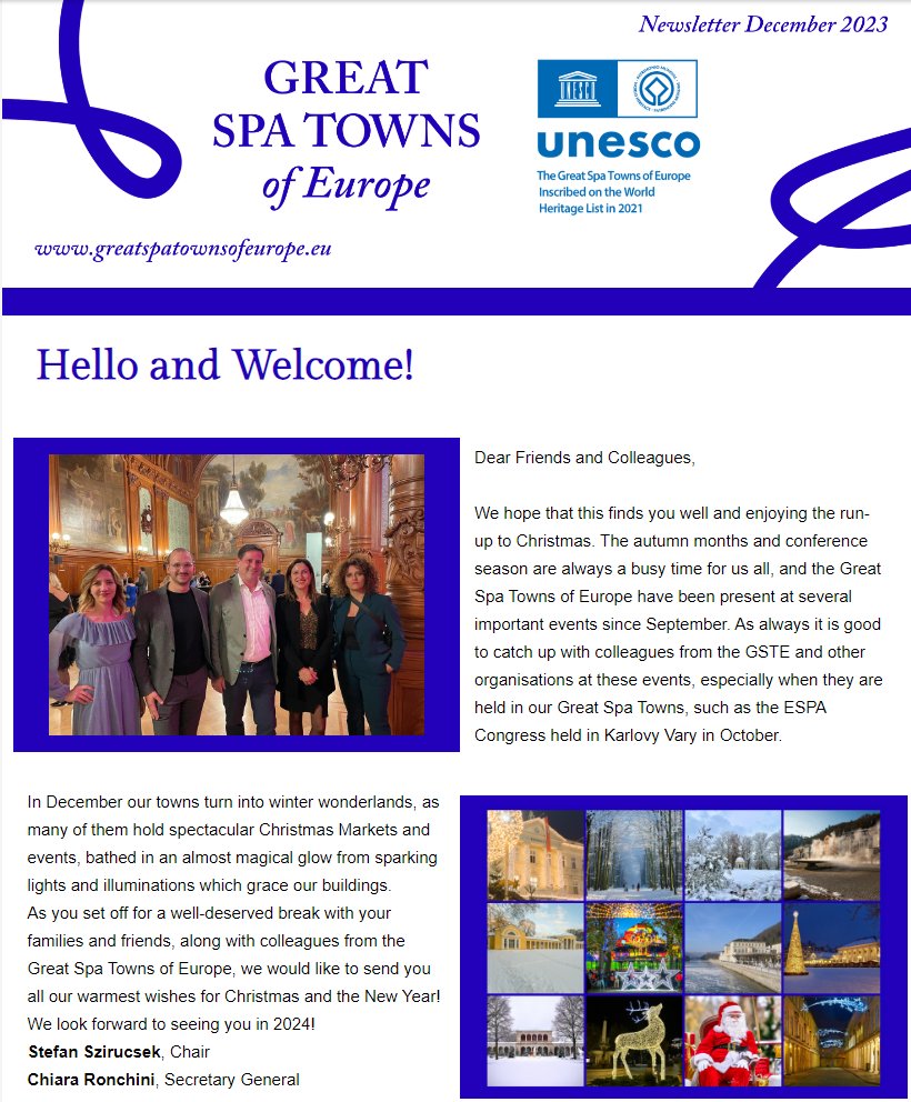 Our December newsletter has arrived! All the latest news from the #greatspatownsofeurope, taking you on a journey from desert sands to winter wonderlands, including a festive animated greetings card from all of us at the GSTE. #unesco #worldheritagesite 🎄 mailchi.mp/91cb9839fba3/g…