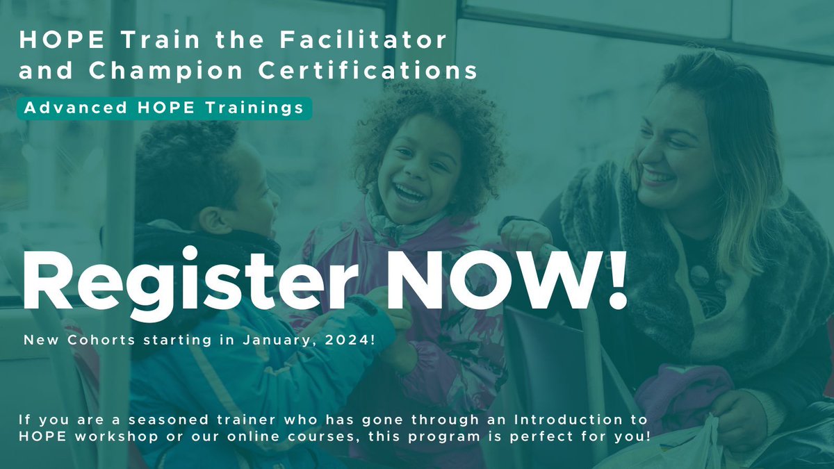 Start the new year with the HOPE Train the Facilitator and Champion Certification programs! If you are a seasoned trainer interested in training others on the HOPE framework and positive childhood experiences, these programs are for you: buff.ly/3RK0lIo