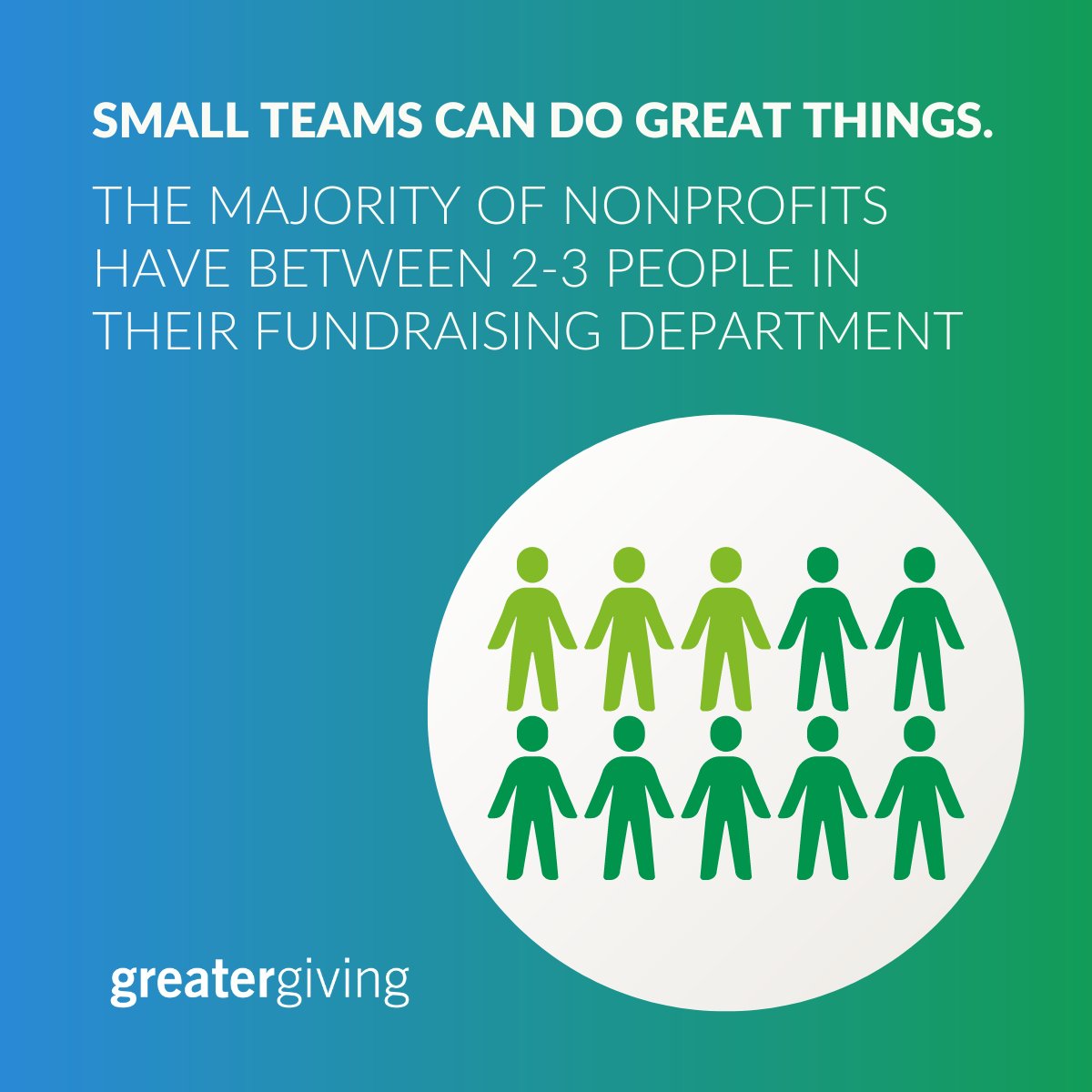 The majority of nonprofits have just 2-3 people in their fundraising department, but we know as fundraisers you wear many hats. Empower your small nonprofit team to achieve big impact with Greater Giving's powerful fundraising tools. 

Learn more: go.greatergiving.com/more_info
