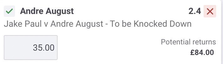 Stan4Chain's tweet image. Jake Paul v Andre August 🥊

▪️Stake £35 on August to be knocked down on Paddy Power 🟢

▪️Stake £40 on August NOT to be knocked down on Bwin 🟡

▪️Guarantees £9 or £5 profit 🔥

#Boxing #Betting #JakePaul