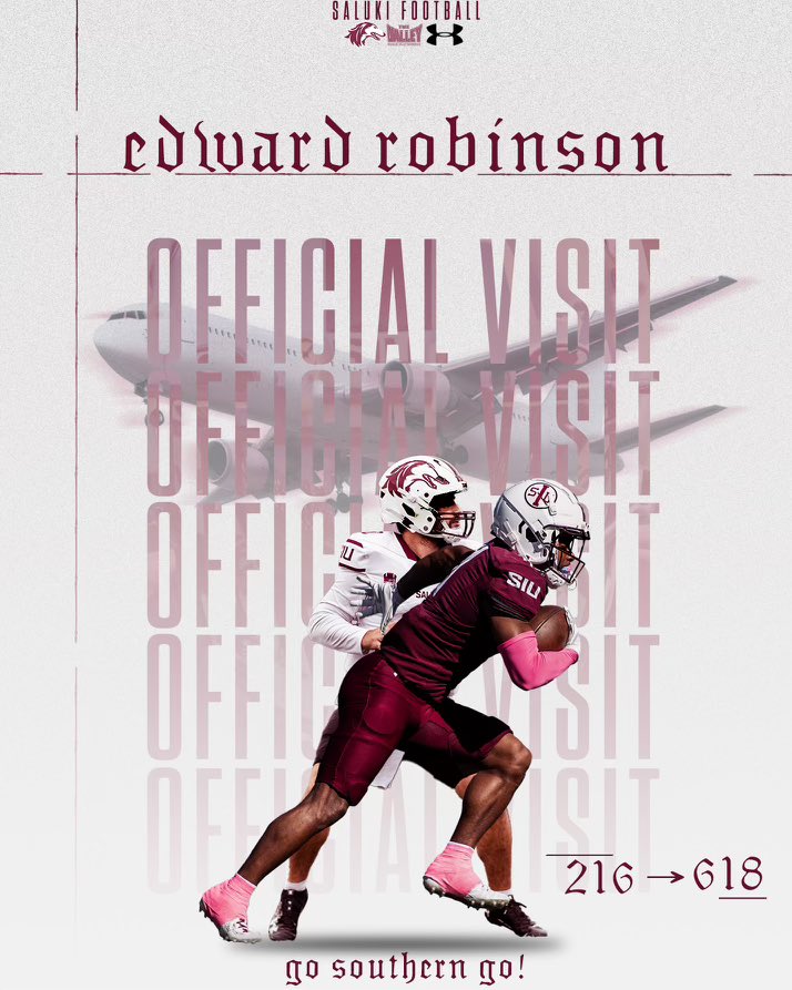 Edward Robinson III (@edrobinsoniii) on Twitter photo I will be taking an official visit to <a href="/SIU_Football/">Saluki Football</a>! Southern Illinois bound for the weekend! 🙏🏾 #Salukis <a href="/coachWarnerRB/">Larry Warner</a> <a href="/17NickHill/">Nick Hill</a> <a href="/rawtalentsport1/">rawtalentsports</a> I will be taking an official visit to <a href="/SIU_Football/">Saluki Football</a>! Southern Illinois bound for the weekend! 🙏🏾 #Salukis <a href="/coachWarnerRB/">Larry Warner</a> <a href="/17NickHill/">Nick Hill</a> <a href="/rawtalentsport1/">rawtalentsports</a>
