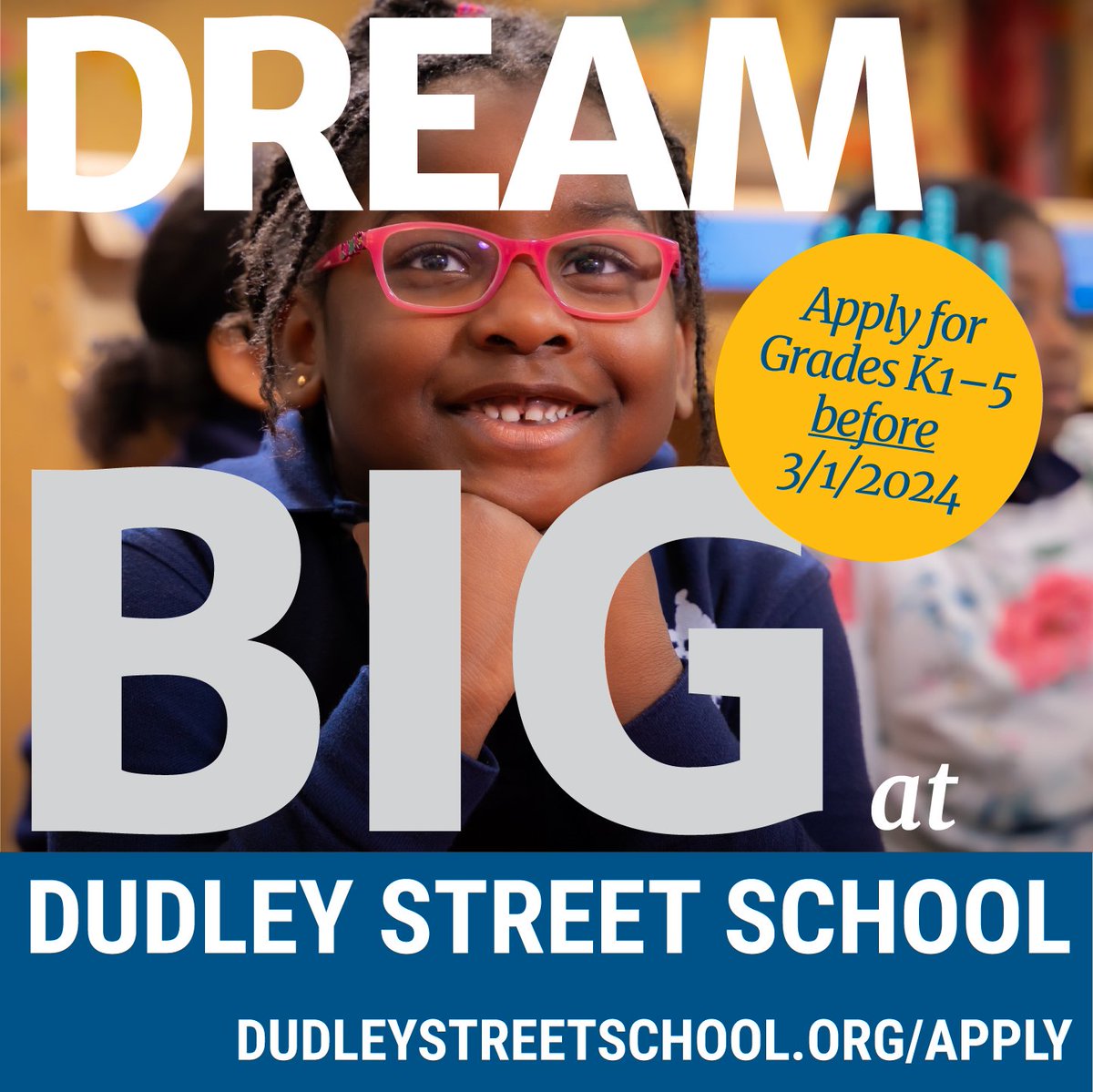 Now accepting applications!

At Dudley Street School, we teach the skills students need to excel in today’s world — all in an environment that supports their intellectual, social, emotional and personal growth.

Learn more and apply today: dudleystreetschool.org/apply